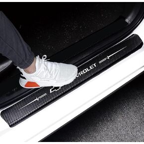Gerrit 4Pcs Premium Door Sill Protector Reflective 4D Carbon Fiber Leather Sticker Door Entry Guard Stickers for Chevy (White)