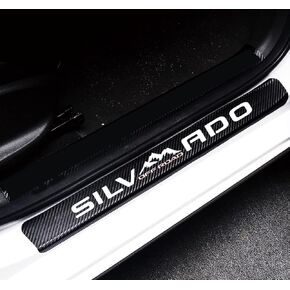 4Pcs Car Door Sill Protector Reflective 4D Carbon Fiber Sticker Decoration Door Entry Guard Door Sill Scuff Plate Stickers Compatible with Silverado Off Road (Red)