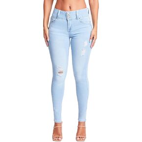 YMI Womens 3-Button High-Rise Skinny Jean Made with Recycled Fibers in Kuwait