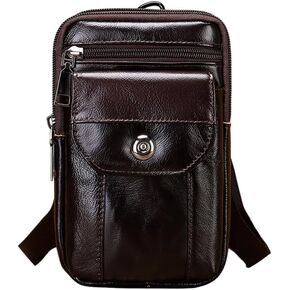 Genuine Leather Crossbody Bag Belt Bag Sling Bag Phone Bag Multiple Pockets High Capacity for Men Passport Travel Gift 7538, Coffee