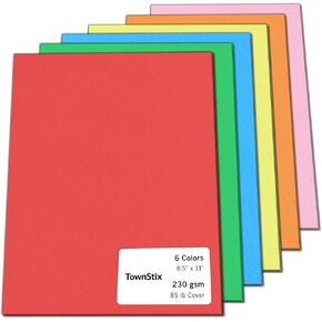 24 Pieces, 85 lb (230 gsm) - Colored Cardstock, 6 Assorted Colors - Laser and Inkjet Printing, 8.5 x 11 inches