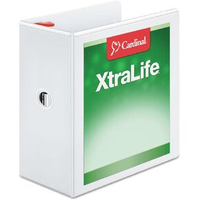 Cardinal 3 Ring Binder, 6 Inch Heavy Duty XtraLife Binder, Locking Slant-D Rings, Crack-Resistant Cover & Spine, ClearVue Covers with Shelf Pull, Holds 1,300 Sheets, White (26366)