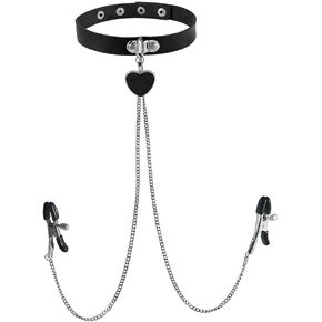 Sexy Fake Nipple Rings for Women PU Leather Choker Necklace Non Piercing Body Chain for Clothing Accessories Nipple Jewelry