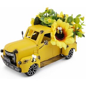 Sunflower Table Decor, Yellow Summer Metal Truck with Artificial Sunflower,Mini Small Farmhouse Pickup Tabletop Tiered Tray Decor, Summer Decorations for Home Kitchen Living Room