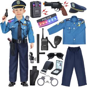 G.C 15PCS Kids Police Officer Costume Boys Girls Cop Costume Gear Recorder Shoulder Light Hat Belt Halloween Career Day Gifts