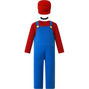 Kids Super Brothers Costume Halloween Super Bro Cosplay Dress Up Accessories Set For Boy