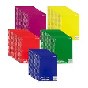 Blue Summit Spiral Notebook, College Ruled, 70 Sheets – 1 Subject, 3 Hole Sheets with Perforation, 5 Color Assortment Notebooks Bulk (48 Notebooks)