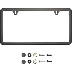 Two Hole Slim Version Matte Flat Black License Plate Frame T304 Stainless Steel + Metal Screw Caps