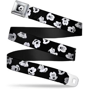 Buckle-Down Seatbelt Belt - Mickey Mouse Expressions Scattered Black/White - 1.0" Wide - 20-36 Inches in Length