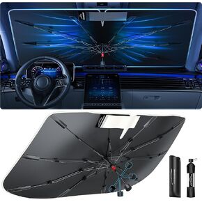 【2024 Newest】 Goeslik Car Windshield Sun Shade Umbrella, 99% Sun Protection for Car Interior, Heat Reduction, Ice Crystal Nano Coating, Innovative Design, Fiberglass Structure, Foldable Car SunShade