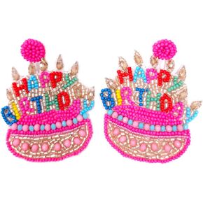 Beaded Birthday Cake Post Earrings Handmade B-day Cake Earrings