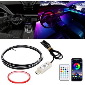 Interior Car Ambient Lighting Kit, 43.3 Inches Dreamcolor USB LED Ultrathin Acrylic Strip Lights Neon Accessories for Cars Truck SUV Center Console Dashboard with APP&Remote Control