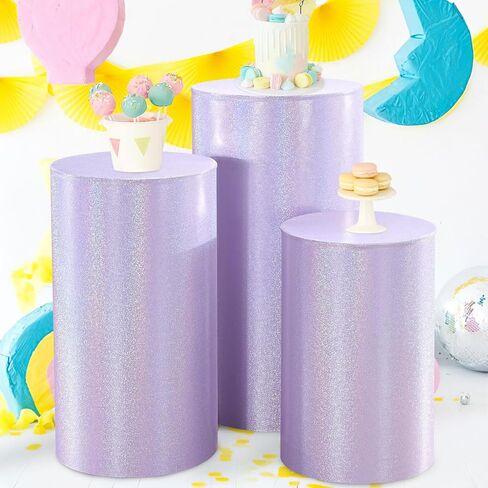 QueenDream Cylinder Pedestal Stand Covers for Party 3Pcs Lavender Spandex Cylinder Plinth Display Box Stand Cover for Wedding Graduation Ceremony Decor in Saudi Arabia