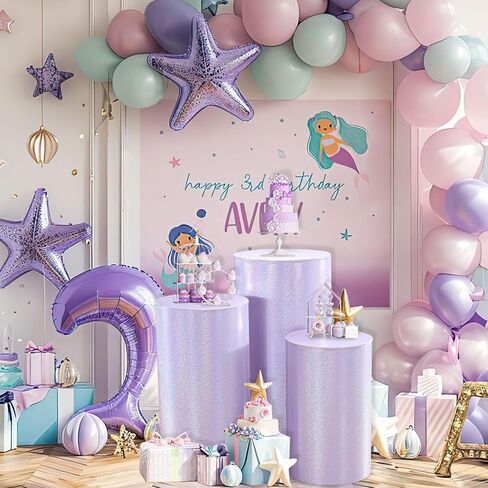 QueenDream Cylinder Pedestal Stand Covers for Party 3Pcs Lavender Spandex Cylinder Plinth Display Box Stand Cover for Wedding Graduation Ceremony Decor in Saudi Arabia
