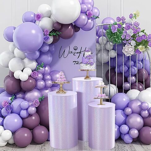 QueenDream Cylinder Pedestal Stand Covers for Party 3Pcs Lavender Spandex Cylinder Plinth Display Box Stand Cover for Wedding Graduation Ceremony Decor in Saudi Arabia