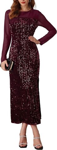 GRACE KARIN Women's Sequin Sparkly Glitter Dress Long Sleeve Velvet Cocktail Formal Dresses in Saudi Arabia