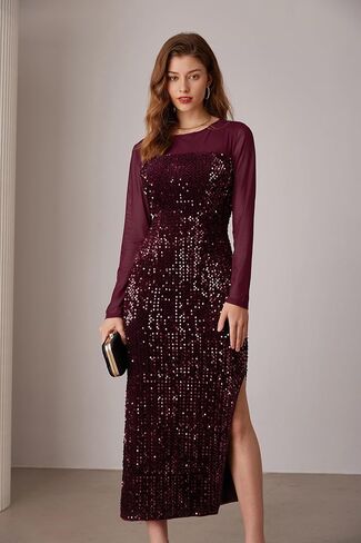 GRACE KARIN Women's Sequin Sparkly Glitter Dress Long Sleeve Velvet Cocktail Formal Dresses in Saudi Arabia