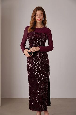 GRACE KARIN Women's Sequin Sparkly Glitter Dress Long Sleeve Velvet Cocktail Formal Dresses in Saudi Arabia