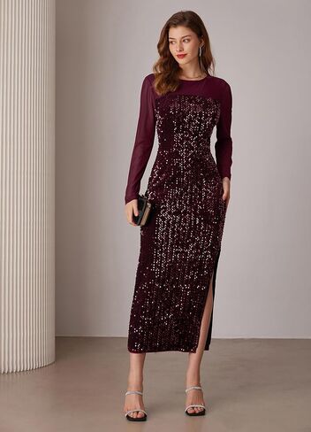 GRACE KARIN Women's Sequin Sparkly Glitter Dress Long Sleeve Velvet Cocktail Formal Dresses in Saudi Arabia
