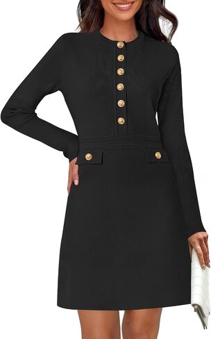 MEROKEETY Women's Fall 2025 Long Sleeve Bodycon Sweater Dress Button Crew Neck Winter Formal Mini Dresses in Kuwait