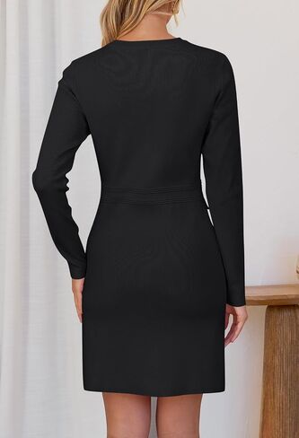 MEROKEETY Women's Fall 2025 Long Sleeve Bodycon Sweater Dress Button Crew Neck Winter Formal Mini Dresses in Kuwait