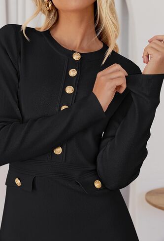 MEROKEETY Women's Fall 2025 Long Sleeve Bodycon Sweater Dress Button Crew Neck Winter Formal Mini Dresses in Kuwait