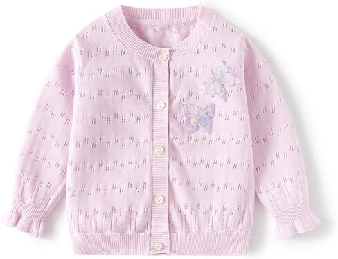 Toddler Butterfly Decor Thin Knitted Cardigan Sweater, Baby Girl's Cotton Button Front Top Clothes Sweater Mesh Coat in Saudi Arabia
