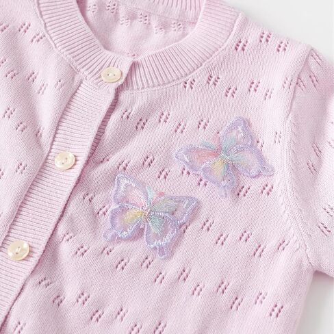 Toddler Butterfly Decor Thin Knitted Cardigan Sweater, Baby Girl's Cotton Button Front Top Clothes Sweater Mesh Coat in Saudi Arabia