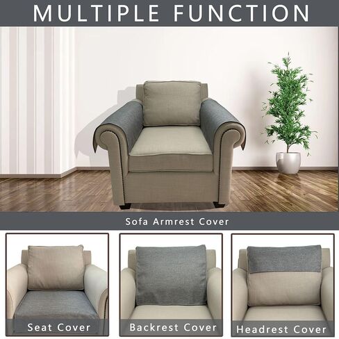 Couch Arm Covers, Anti-Slip Sofa Armrest Cover for Recliner, 2pc Washable Sofa Arm Covers, Dogs Cats Pet Scratch Proof Couch Arm Protectors, Grey, 24x28inch in Saudi Arabia