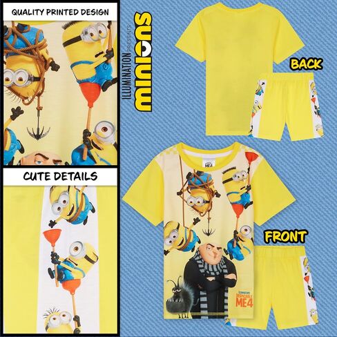 Minions Boys Short Pyjamas Set, Soft Breathable Lounge Wear - Boys Gifts (Yellow/Multi, 3-4 Years) in Saudi Arabia