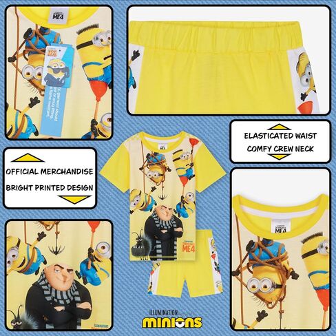 Minions Boys Short Pyjamas Set, Soft Breathable Lounge Wear - Boys Gifts (Yellow/Multi, 3-4 Years) in Saudi Arabia