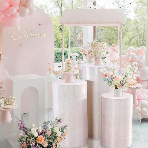 QueenDream Cylinder Pedestal Stand Covers for Party 3Pcs Lavender Spandex Cylinder Plinth Display Box Stand Cover for Wedding Graduation Ceremony Decor in Kuwait