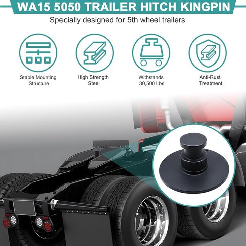 WA15 5050 وصلة ربط المقطورة مع 2 طوق 3/8 بوصة، دبوس العجلة الخامسة للمقطورات، يمنع الانفصال، سعة تحميل قوية in Kuwait