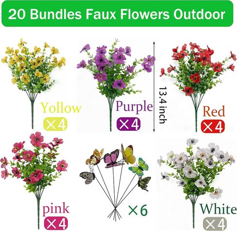 20 Bundles Fall Flowers Artificial for Decoration UV Resistant No Fade Faux Fake Mums Plants Flowers for Fall Outdoor Decor Front Porch Decor Thanksgiving, Halloween Decor - Orange in Saudi Arabia