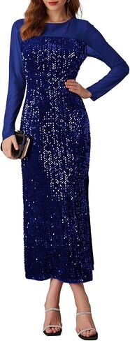 GRACE KARIN Women's Sequin Sparkly Glitter Dress Long Sleeve Velvet Cocktail Formal Dresses in Saudi Arabia