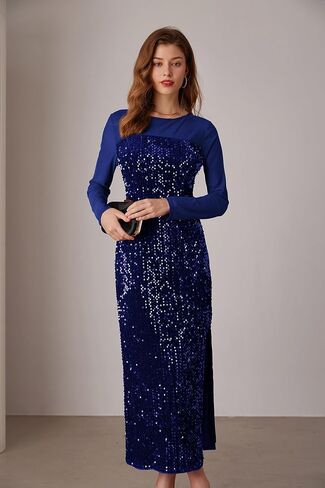 GRACE KARIN Women's Sequin Sparkly Glitter Dress Long Sleeve Velvet Cocktail Formal Dresses in Saudi Arabia