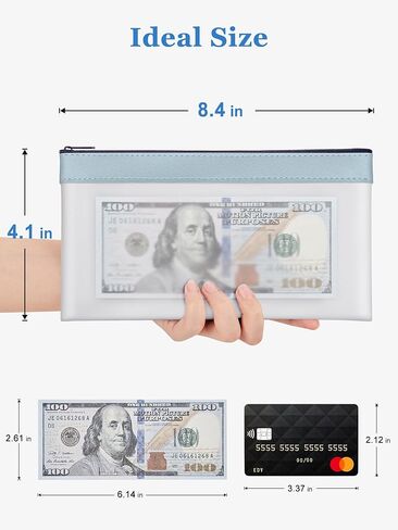 SMARTAKE 4-Pack Money Bags with Zipper, Transparent Bank Deposit Bags, Clear Plastic Money Envelopes for Cash, Coins, Checks, Invoices Organizing, Money Wallet Pouch, 8.4 x 4.1 Inch, 4 Light Colors in Saudi Arabia