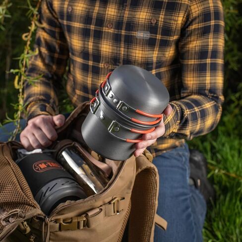 طقم أطباق للتخييم من إم تاك، قطعتين - مقلاة ووعاء مع مبادل حراري - مجموعة أدوات طهي مدمجة للاستخدام الخارجي لحقائب الظهر والسفر والتنزه والتنزه in Kuwait