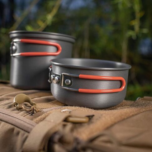 طقم أطباق للتخييم من إم تاك، قطعتين - مقلاة ووعاء مع مبادل حراري - مجموعة أدوات طهي مدمجة للاستخدام الخارجي لحقائب الظهر والسفر والتنزه والتنزه in Kuwait