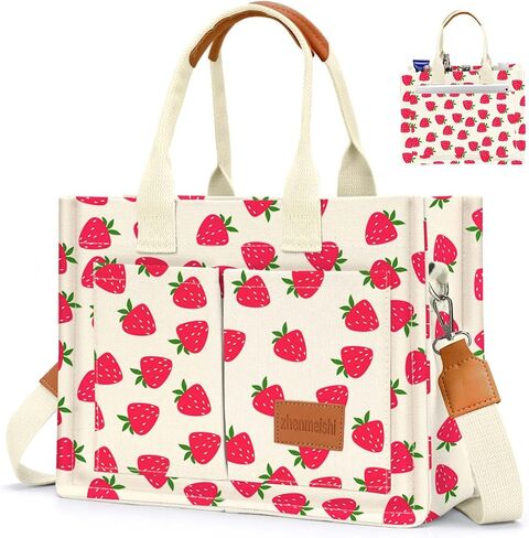 Ayieyill Canvas Tote Bag for Women with Pockets Crossbody Bag Tote Shoulder Handbags Casual Work Bags Everything Tote Bag in Saudi Arabia
