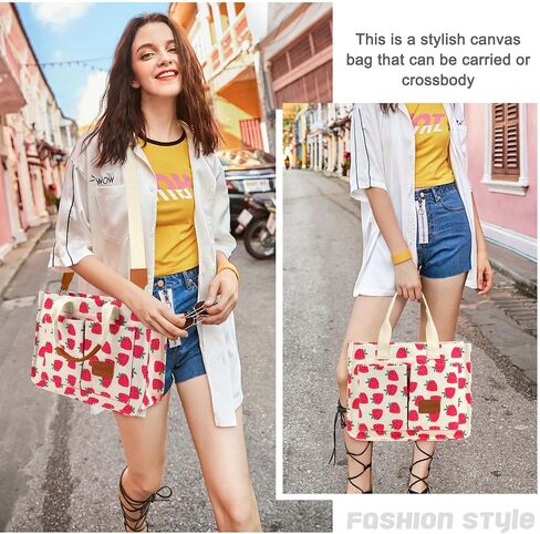 Ayieyill Canvas Tote Bag for Women with Pockets Crossbody Bag Tote Shoulder Handbags Casual Work Bags Everything Tote Bag in Saudi Arabia