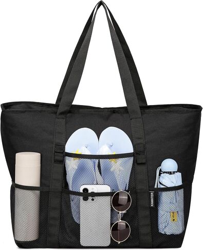 Beach Bag with Zipper - large Waterproof Pool Bag with Mesh and Pockets Beach Tote Bag Sandproof,Swim for Women in Saudi Arabia