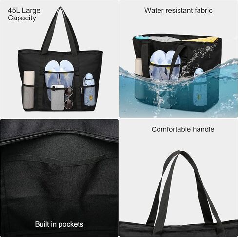 Beach Bag with Zipper - large Waterproof Pool Bag with Mesh and Pockets Beach Tote Bag Sandproof,Swim for Women in Saudi Arabia