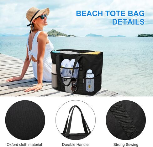 Beach Bag with Zipper - large Waterproof Pool Bag with Mesh and Pockets Beach Tote Bag Sandproof,Swim for Women in Saudi Arabia