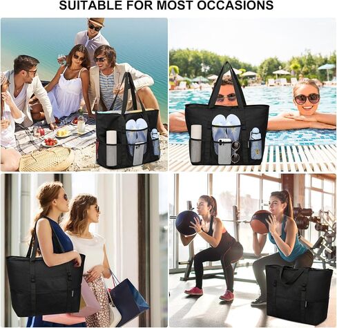 Beach Bag with Zipper - large Waterproof Pool Bag with Mesh and Pockets Beach Tote Bag Sandproof,Swim for Women in Saudi Arabia
