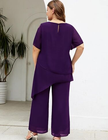 ZOMVA مقاس كبير بدلة شيفون أنيقة مكونة من قطعتين لحفل زفاف أم العروس والعريس طقم رسمي أنيق in Kuwait