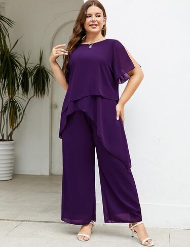 ZOMVA مقاس كبير بدلة شيفون أنيقة مكونة من قطعتين لحفل زفاف أم العروس والعريس طقم رسمي أنيق in Kuwait