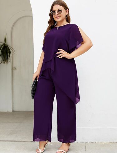 ZOMVA مقاس كبير بدلة شيفون أنيقة مكونة من قطعتين لحفل زفاف أم العروس والعريس طقم رسمي أنيق in Kuwait