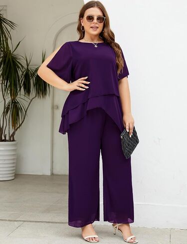 ZOMVA مقاس كبير بدلة شيفون أنيقة مكونة من قطعتين لحفل زفاف أم العروس والعريس طقم رسمي أنيق in Kuwait