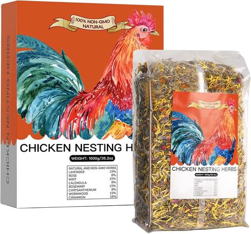 35 Oz Chicken Nesting Herbs Flowers 2.2lb Premixed 8 Dried Herbs Natural Nesting Box Herbs for Chicken Coop Freshness Promote Egg Laying Help Coop Smell Box Packaging in Kuwait